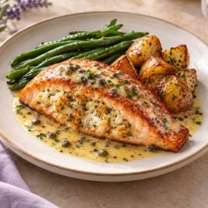 Crab cake stuffed salmon